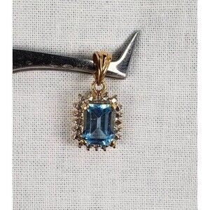 Vintage 14k Gold Vermeil Sterling 1.5 Ct Swiss Blue Topaz Ross Simons Pendant